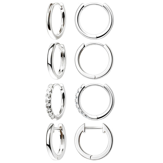 12mm Huggie Hoop Earrings Set for Women Men Trendy - Silver Plated Stack Cartilage Earring Multiple Piercing Lightweight Mini Thin Cute Dainty Clip On Jewelry Gifts for Women