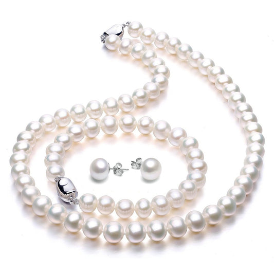 VIKI LYNN Freshwater Cultured Pearl Necklace Set Includes Stunning Bracelet and Stud Earrings Jewelry for Women Gift for Mother's Day, Anniversary, Birthday, Wedding - 20 Inch
