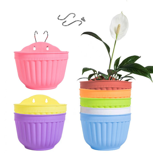 ORIMERC 8 Pack Hanging Planters Wall Planters for Indoor Outdoor Plants, Colorful 8 inch Plant Pot with Drainage Hole, balcony planter railing hanging Pot, Plant Wall Mount Home Décor with Accessaries