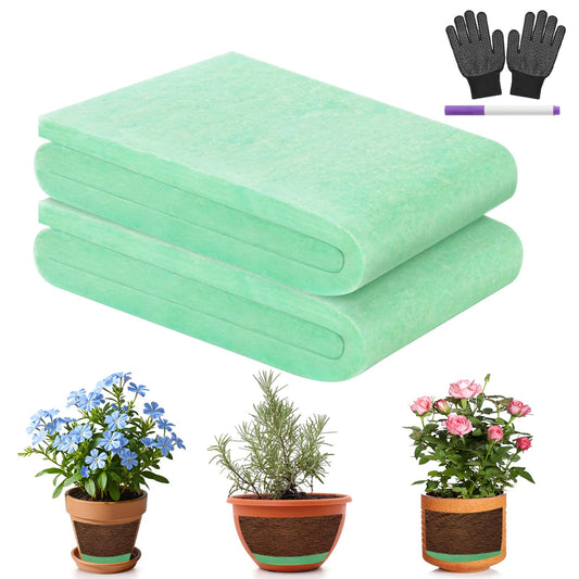 WSFSLJWDW 2-Pack Flower Pot Filler Insert Set with 59.05"x11.81" Green Drainage Mat & Black Gloves - Lightweight Planter Base for Indoor/Outdoor Garden Containers