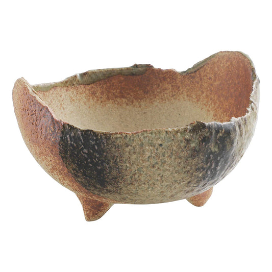 Wazakura Banko Series Japanese Handmade Rustic Crescent Shape Bonsai Pot 4.72 in (120 mm), Made in Japan Ceramic Garden Planter, Decorative Flower Vase, Unglazed Houseplant Bowl - Sand Green