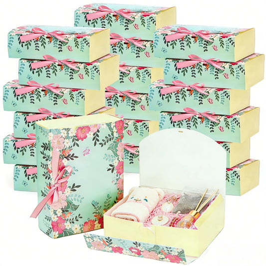 ZAVOOS 20 Pack Gift Boxes with Lids, 10.6 x 7.8 x 3.1 Inch Paper Floral Bridesmaid Proposal Box with Ribbon, Large Decorative Treat Boxes for Presents, Spring Wedding, Birthday, Mother's Day