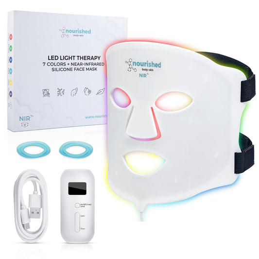 Nourished Bodynskin 7 Colors LED Face Mask with Near-Infrared - Blue, Red Light Therapy for Face - 456 LEDs - Skincare Tool for Wrinkles, Anti-Aging
