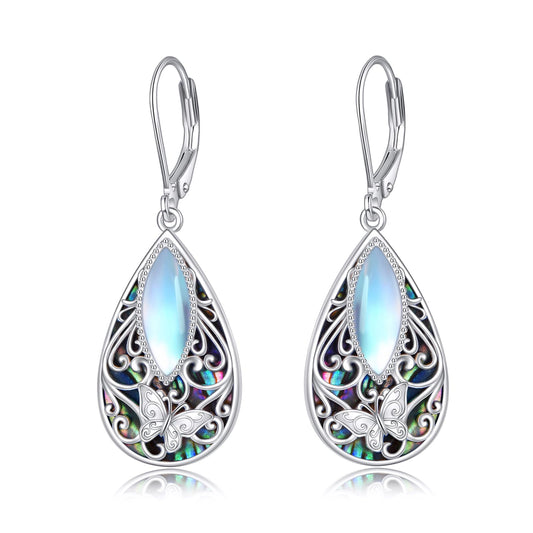 Butterfly Filigree Earrings Sterling Silver Teardrop Abalone Shell Drop Dangle Filigree Leverback Earrings Jewelry Gifts for Women