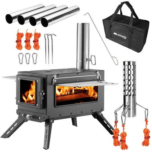 Camping Wood Stove，Wood Burning Tent Stove，Portable Hot Tent Stove for Camping, Hunting, Ice Fishing，Cooking，Shelter (Black)