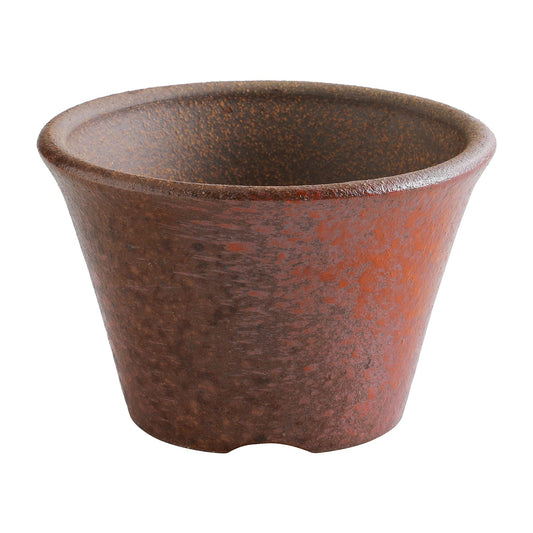 Wazakura Banko Series Small Handmade Rounded Ceramic Bonsai Pot with Drainage Hole 4.3 in (110mm) Made in Japan, Garden Trainning Contanaire, Flower Succulent Houseplant Planter - Red Clay