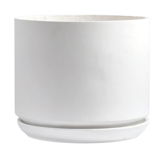 Olly & Rose Large Matt White Flower Pot Tall Planter 35.5cm Extra Large Fibre Planter with Saucer - Large Indoor and Outdoor Plant Pot
