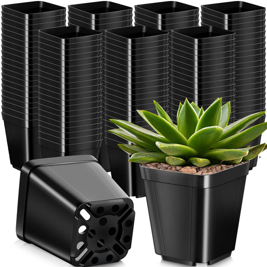 Yinder 500 Pcs 2.7 Inch Black Square Plastic Nursery Pots, Modern Plant Starter Pots, Drainage Hole, Ideal for Indoor Outdoor Flowers, Succulents, Herbs