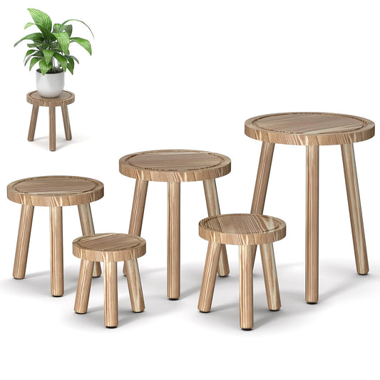 Vecxoty 5-Pack Wood Plant Stands Indoor, Single Plant Stand for 6-12 Inch Pots, Mid-Century Modern Plant Stool, Tall Plant Stand for Large Plants for Living Room, Balcony, Office (Light Brown)