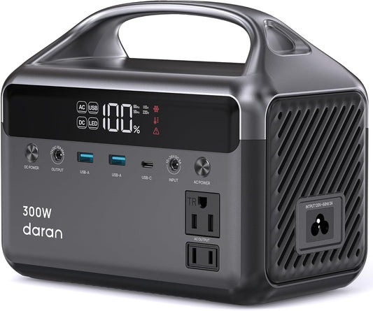 DaranEner Portable Power Station, 300W (Surge 600W) 192Wh Power Bank with 110V AC Outlet, LiFePO4 Battery for Home Emergency, Camping, Travel,& Outdoor Electronics(Option Solar Generator)