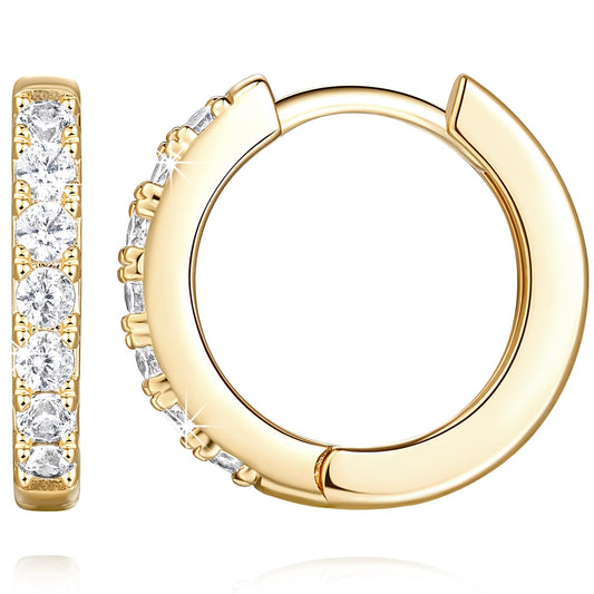 NEARLAND 14K Gold Hoop Earrings for Women 14K Gold Earrings for Women Small Gold Hoop Earring for Womens with Round Cubic Zirconia Lightweight Huggie Hoops Earring for Womens 12/14/16/20/25/30mm