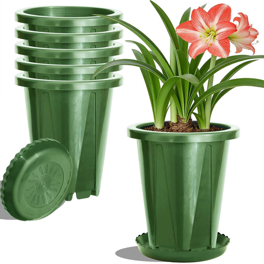 S SUSANN 6 inch Plant Pots, 6 Pack Flower Pots Outdoor Indoor, Planters with Efficient Drainage and Ventilation Holes (Green)