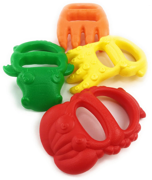 Matty's Toy Stop 7" Plastic Sand Digger Scoop Claws for Sand & Beach (Red, Yellow, Orange & Green) Complete Gift Set Bundle - 4 Pack