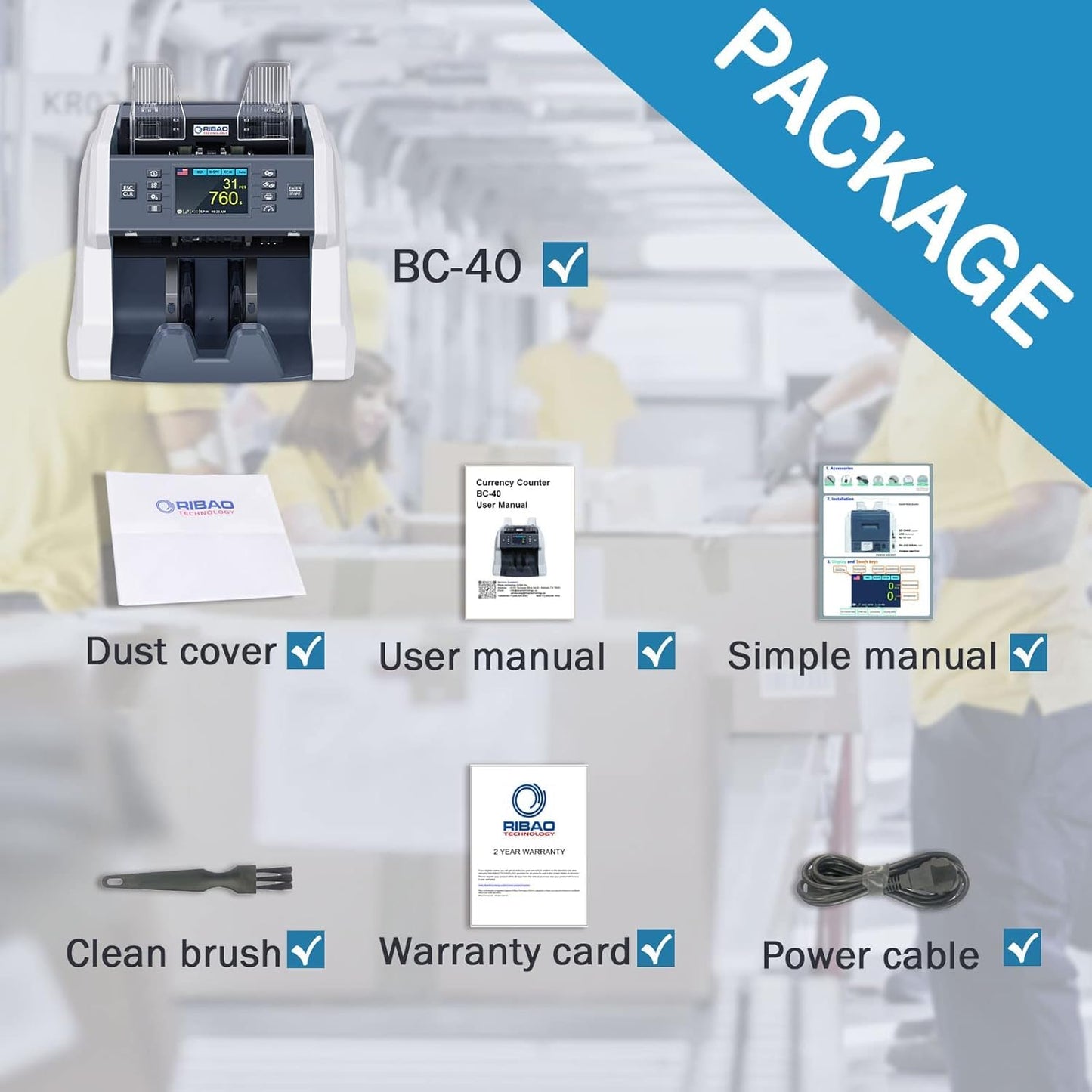 RIBAO BC-40 Mixed Denomination Money Counter Machine, Value Counting, Bill Counter Multi Currency, CIS/UV/MG/IR Counterfeit Detection for Business