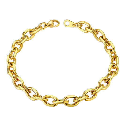 ChainsHouse Gold Rolo Bracelet for Men 18K Gold Plated Bangle Men Women Jewelry Wrist Chain Bracelet 7mm,8.3 inch
