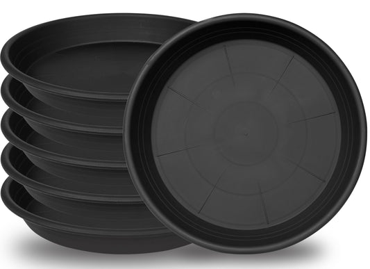 Grjoprt 6 Pack Plant Saucer 8 inch, Heavy Duty Plastic Plant Water Tray, Planter Saucers, Flower Pot Tray, Planter Tray, Bird Bath Bowls, Water Trays for Plant Pots 7"/8" (Black)