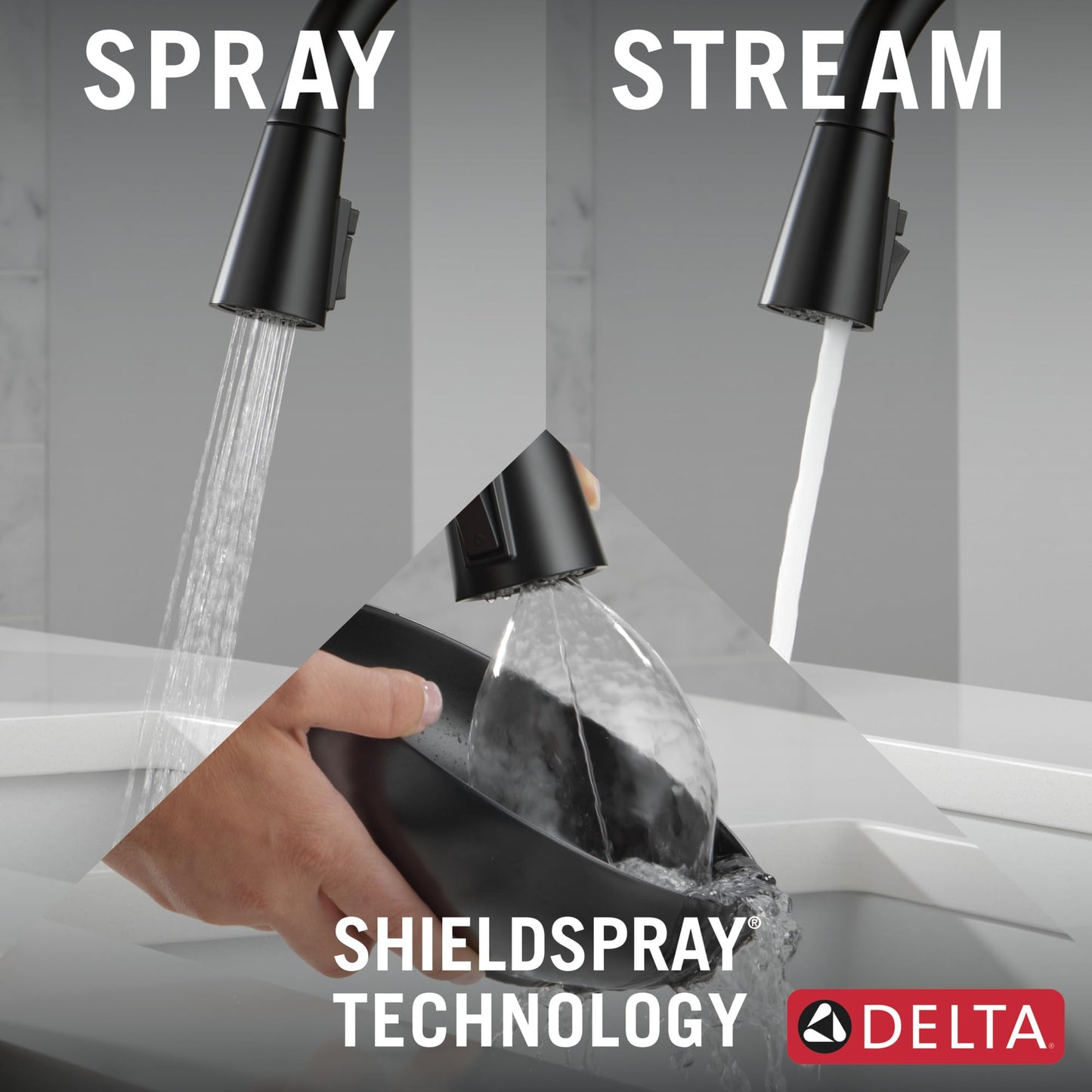 Delta Boyd Matte Black Kitchen Faucet with Pull Down Sprayer and Soap Dispenser, Modern Single Hole Kitchen Sink Faucet, Single Handle, Matte Black 19893Z-BLSD-DST