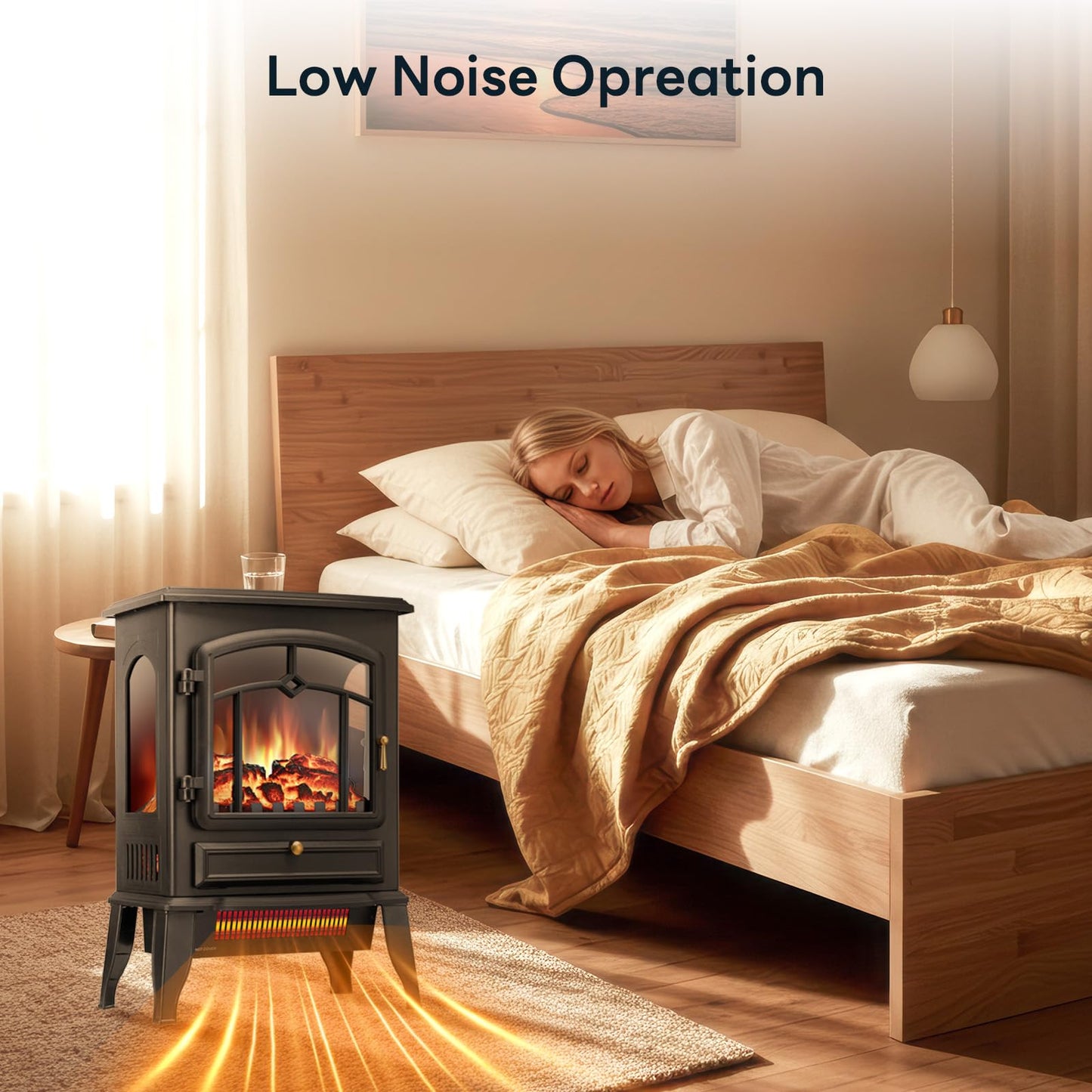 ZAFRO Electric Fireplace Stove, 5100 BTU Quick Heating Electric Fireplace Heater with Adjustable Flame Brightness, 1000W/1500W Thermostat, for Living Room, Bedroom