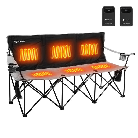 ANTARCTICA GEAR Heated Double Camping Chair with 12V 15000mAh Battery Pack - Heavy-Duty XL Folding Bench for Outdoor, Campsites, Tailgating - Portable Heated Seating with Adjustable Warmth