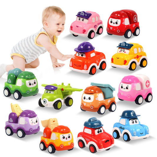 12 Pcs Pull Back Cars Set Toys for 1 2 3 Year Toddlers, Baby Car Toys for 12-18 Months, Construction Vehicle Racing Car Set, Baby Toys for 1 2 Year Old Boy, 1st Birthday Gift for 1 2 3 Year Old Boys