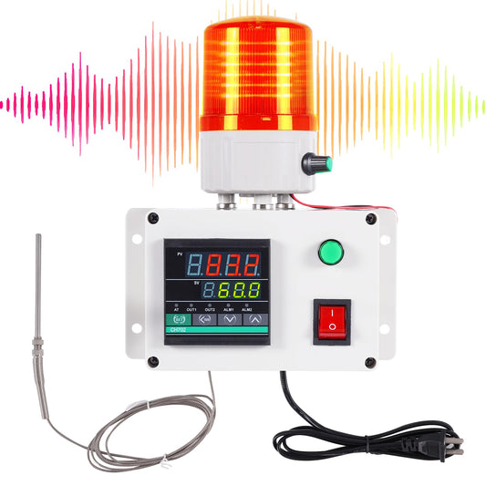 JIAWANSHUN High Precision Industrial Temperature Alarm, -326.2°F-1202°F ±0.18°F, Dual Limit Alarm with Self-Calibration, Audio Visual Alert for Hatchery, Greenhouse, Farm & Fish Pond