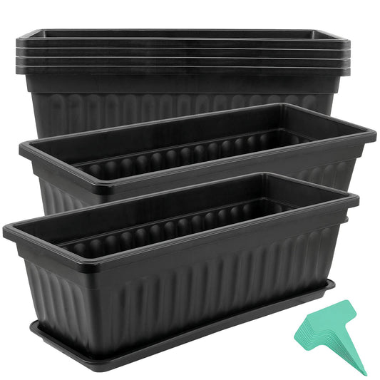 JOIKIT 17 Inches Black Plastic Planter Box, 6 Packs, Good Drainage, Indoor Outdoor Usage, for Garden, Windowsill, Patio, Balcony