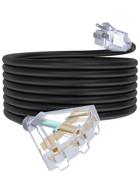 25Ft 12/3 Outdoor Extension Cord with 3-Outlets, Heavy Duty 12 Gauge 3 Prong Extension Cord Waterproof with Lighted end, 15A 12AWG 1875W SJTW, ETL Listed - Great for Garage, Garden and Home, Black