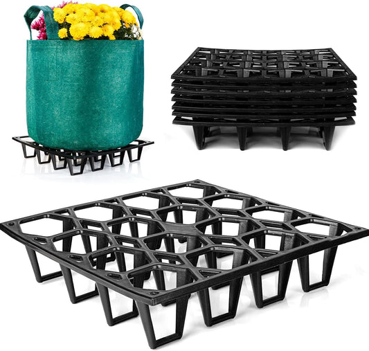 Cannrise Plant Riser – Modular Pot Spacer for Grow Bags, Planters & Containers – UV-Resistant Drainage Tray for Airflow, Root Health & Cleaner Surfaces (Standard Black, 7 Pack)