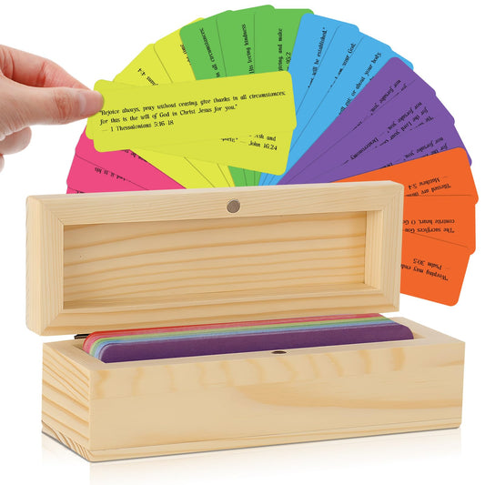 Chicmount Bible Verses Cards Box Set for Mother's Day Christian Gifts Catholic Men Women Bible Verse Jar with Prayer Cards Scripture Wooden Box for Daily Encouragement(Vibrant Colors)