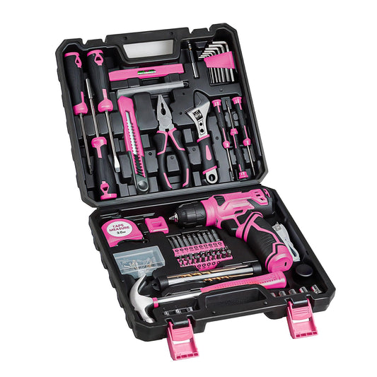 Drill Set for Women, 132 Piece Home Tool Set with 8V Cordless Drill, Tool Kit for Women & Men, Perfect for Homeowner, Diyer, Handyman