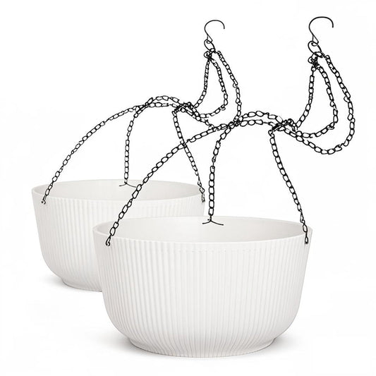 Dexceder 8.75 Inch Self Watering Hanging Planters Indoor Outdoor, Thickened Hanging Basket Flower Plant Pot (2 Pack, White)