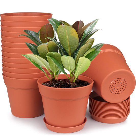 homenote Pots for Plants, 15 Pack 6 Inch Plastic Planters with Multiple Drainage Holes and Tray - Plant Pots for All Home Garden Flowers Succulents