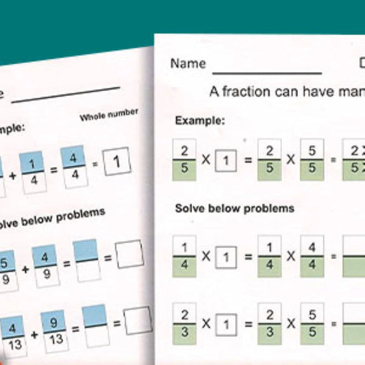Channie's Visual One Page A Day Level 1 Divisions & Fractions Workbook Grade 3-5, Math Workbooks for Kids, Easy Tear-Off Double-Sided Problem Sheets, 2 Pack