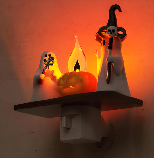 YYPLIAN Ghost Campfire Flickering Night Light, Scary Ghost Campfire Nightlight Plug into Wall, 3D Spooky Fire Night Light for Halloween Home Decor (Witch Ghost Light)