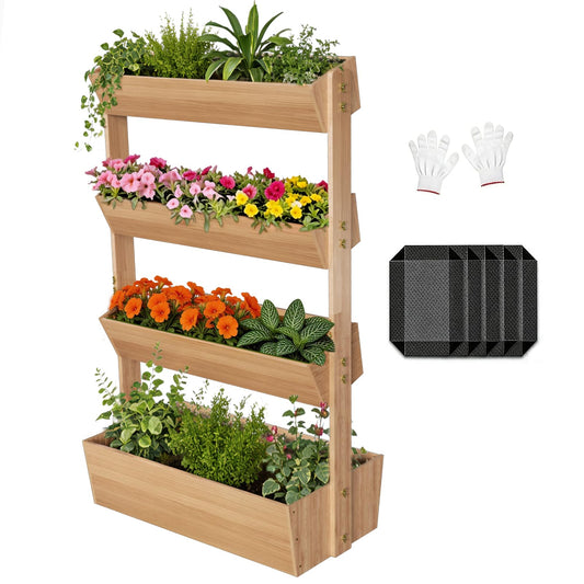 Baotree 4 Tiers Vertical Wooden Raised Garden Bed, Tiered Standing Garden Planters Outdoor, Garden Tower Wooden Planter Box for Planting Herbs Flowers Vegetables Indoor Outdoor Gardening