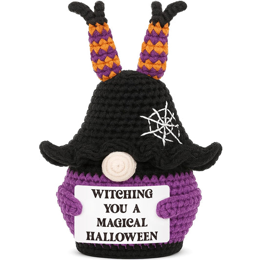 Halloween Boo Basket Stuffer Gifts for Women Men, Mini Witch Spooky Gifts for Adults, Cute Halloween Party Decorations Favors for Friends Coworker Student Sister Mom, Handmade Crochet Witch Decor