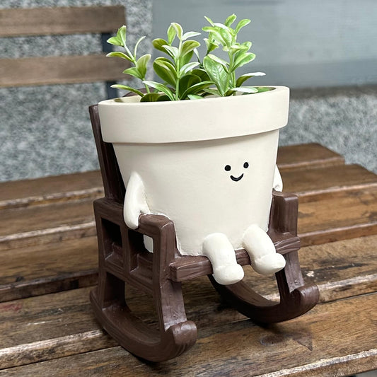 Cute Plant Pots Large Smily Face Planter Pot Resin Flower Head Planters for Indoor Outdoor Plants Unique Sit Rocking Chair Succulent Pot with Drainage Hole Best Gift for Mother and Plant Lovers