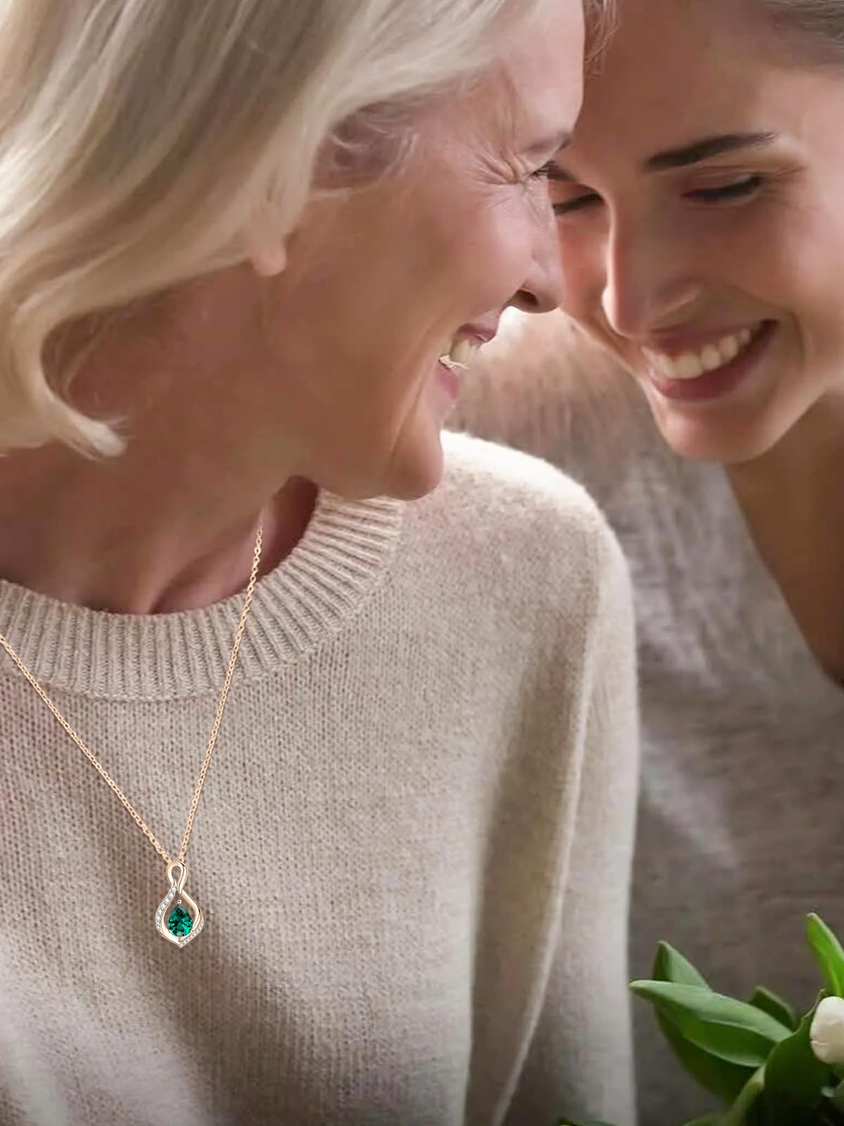 JIYVY32 Emerald Infinity Necklace for Women May Birthstone Necklaces Rose Gold Plating Anniversary Birthday Gifts for Wife Her Mom Girlfriend Birthstone Jewelry Gifts for Women