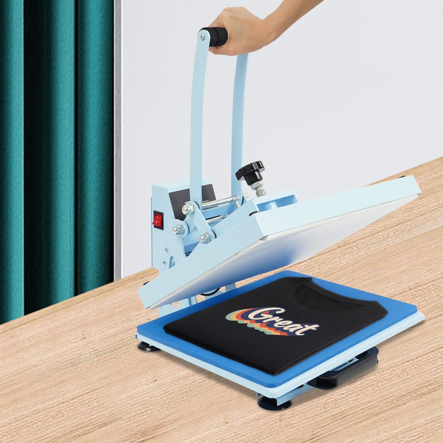 BFDIEEM Heat Press Machine for T Shirts, Digital T Shirt Pressing Machine with Soft Handle, Mini Manual Heat Presser Heavy Duty Hot Press Stamping for Clothing, Bags, Tiles, Blue 11.42 * 14.96in