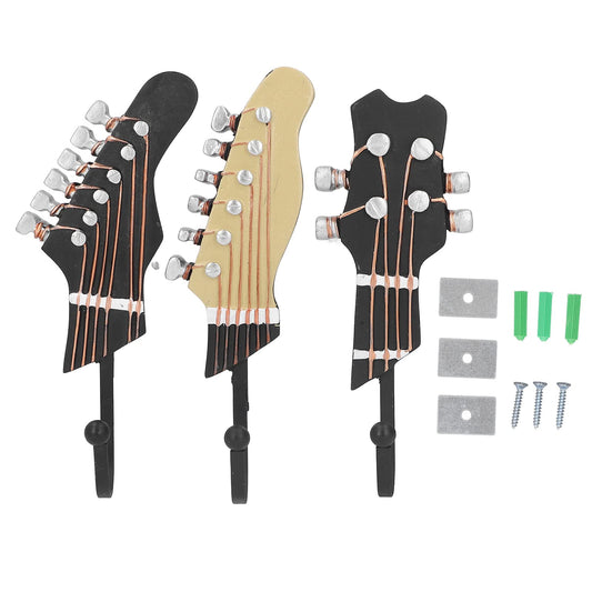 CHEOTIME 3pcs Vintage Guitar Shaped Decorative Hooks, Wall Hooks Decorative Rack Hangers for Hanging Clothes Coats Towels Keys Hats Metal Resin Hook Coat Hook