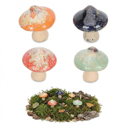 Angoily 4Pcs Ceramic Mushroom Garden Decor Kiln Transformed Mushroom Figurines for Outdoor Plant Pots Fairy Garden Accessories Mini Ornament for Terrarium