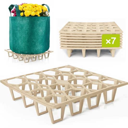 Cannrise Plant Riser – Modular Pot Spacer for Grow Bags, Planters & Containers – UV Resistant Drainage Tray for Airflow, Root Health & Cleaner Surfaces (Standard White, 7 Pack)