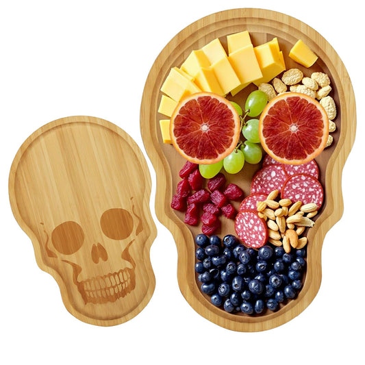 Unique Large Bamboo Wood Halloween Charcuterie Cheese Cutting Board Spooky Skeleton Decorative Serving Platter Tray for Thanksgiving Christmas Housewarming Party (1)