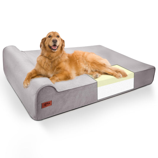 Sytopia XXL 35D Memory Foam Dog Bed for Extra Large Dogs – 7" Thick Orthopedic Pet Couch for Seniors and Big Breeds up to 150 Pounds, with Water-Resistant Liner & Washable Cover – Grey