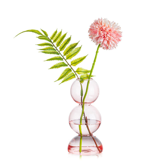 Glasseam Cute Pink Flower Vase, Unique Handmade Glass Vase for Flowers, Aesthetic Small Bud Vase Decor, Modern Ball Round Decorative Propagation Vases for Living Room Dining Table Decorations