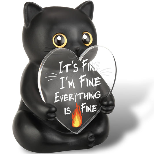 wainvniaw Funny Black Cat Figurines Decor, Fun Humor Gag Sarcastic Gift for Cat Lovers, Women, Men, Friends, Coworker, Employee, Team Appreciation for Home Office Cubicle Desk Decorations WCT5