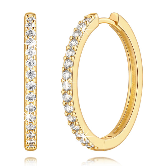 vuiikhir 14K Gold Earrings for Women 14K Gold Hoop Earrings for Women Cubic Zirconia Shining Gold Hoops Earring for Womens Hoop Lightweight Hoops Earring for Womens 12/14/16/20/25/30mm (25mm)