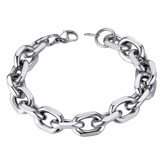 ChainsHouse Stainless Steel Rolo Link Bracelet for Women Men 12mm 8.3 inch Cable Bracelet Men Bangle Xmas Gift