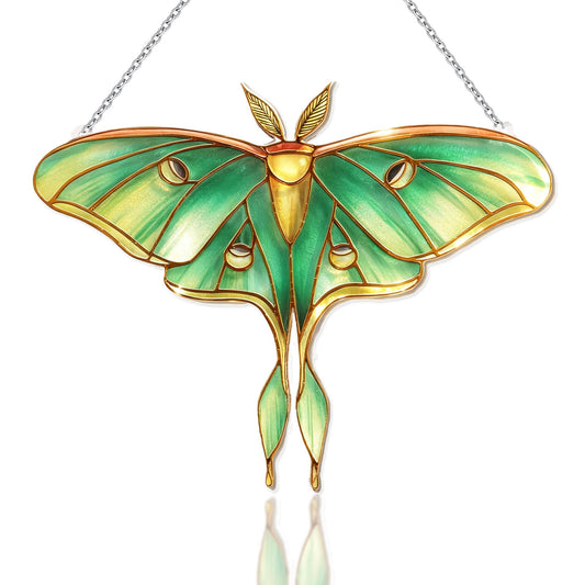 Stained Glass Window Hanging, Luna Moth Suncatcher for Window Decor, Gift for Women Mom Grandma and Art Lover, Ideal Gifts, Elegant Home Decor 5.8x7.3 Inch, Garden, Patio