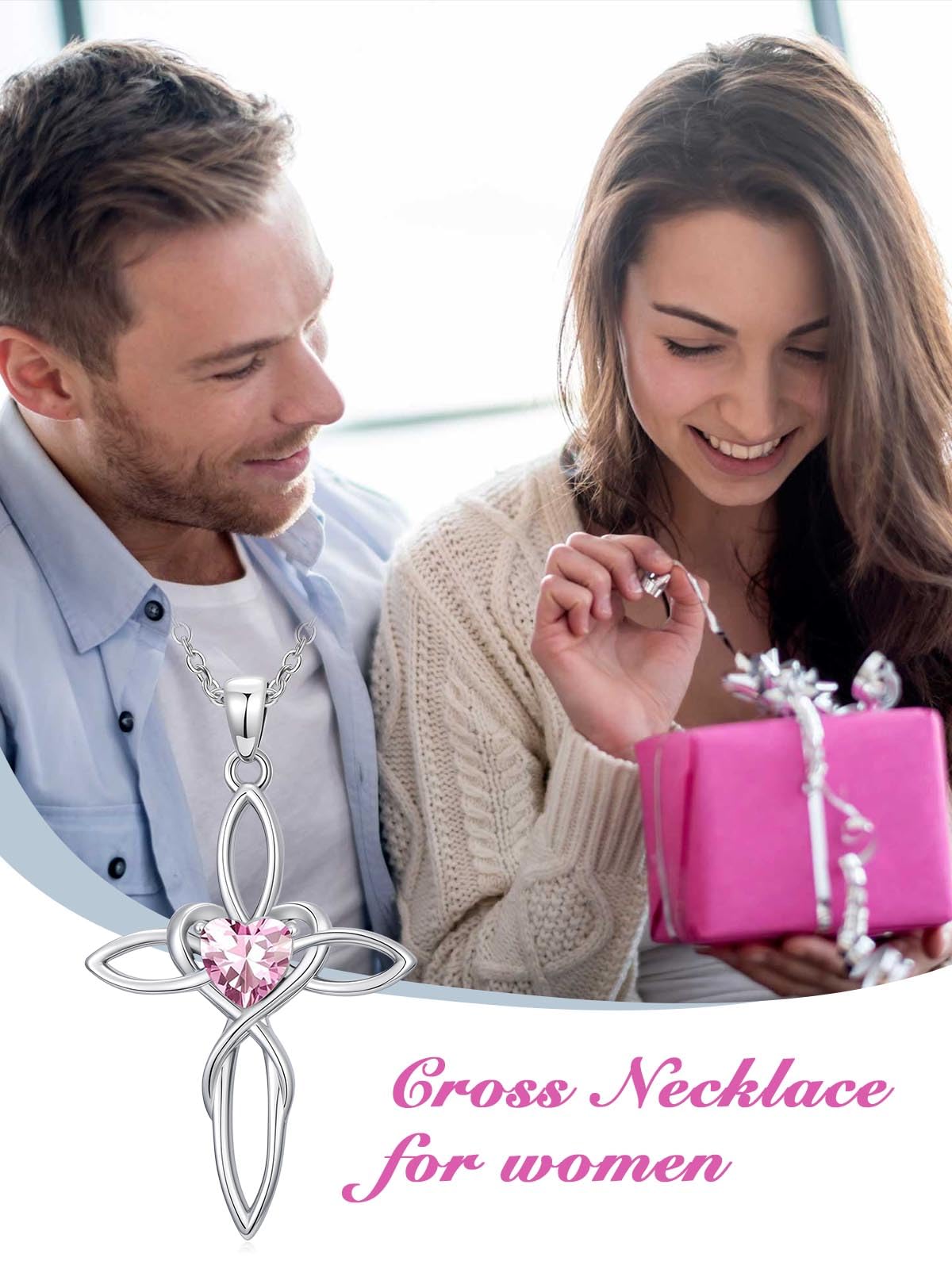 POIUY Celtic Knot Cross Birthstone Necklace for Women Irish Infinity Heart Pendant Cross Jewelry Anniversary Valentines Birthday Baptism Mothers Day Gifts for Mom Wife Her
